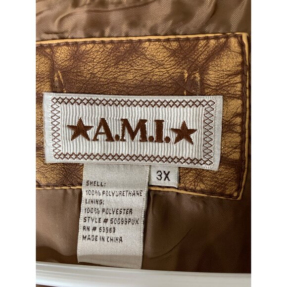 Womens Ruffle Jacket By AMI 3X Plus Faux Leather Lightweight GUC brown 8689 - Picture 5 of 7